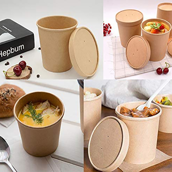 8oz-32oz kraft paper soup cup bowl مع أغطية