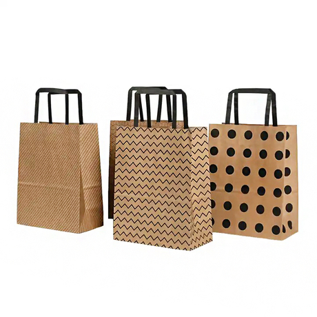 Wholesales شعار مخصص مطبوعة تعبئة التعبئة والتغليف حقيبة الورق Kraft مع مقابض مسطحة 